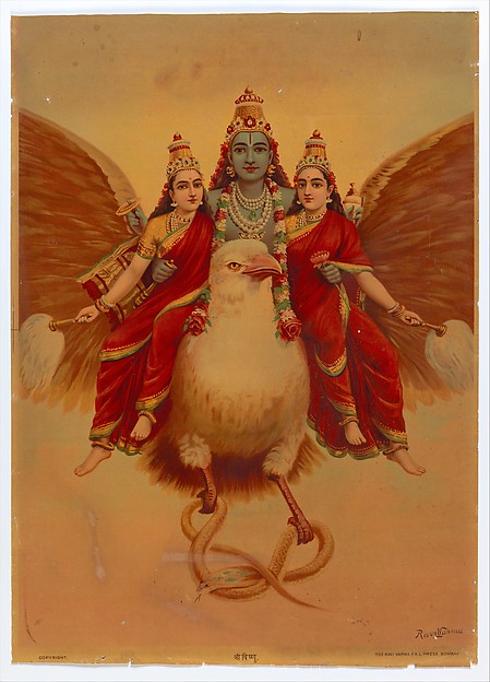 Ravi Varma Fine Arts Lithographic Press Shri Vishnu, 1894–1900 India, Lithograph; Sheet: 28 5/8 × 20 1/2 in. (72.7 × 52.1 cm) The Metropolitan Museum of Art, New York, Gift of Mark Baron and Elise Boisanté, 2012 (2012.523.6) http://www.metmuseum.org/Collections/search-the-collections/78253